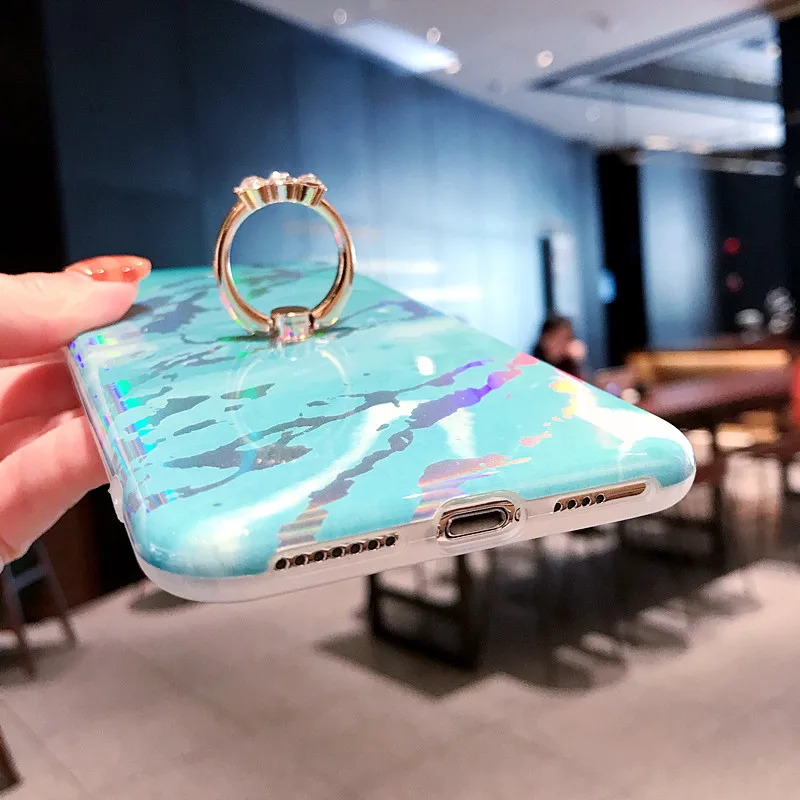 Мраморный чехол для iPhone 11 Pro Xs Max Xr X лазерный держатель подставка кольцо чехлы