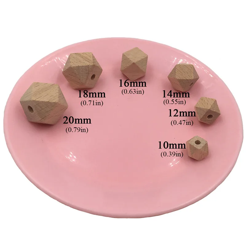 Cuentas de madera de haya Natural, 10mm, geom&eacute;tricas, hexagonales, para bricolaje, mordedor de beb&eacute;, 50 Uds.-4