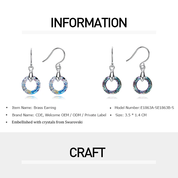 CDE Висячие серьги, украшенные кристаллами Swarovski, висячие серьги, женские круглые серьги, простые украшения для ушей, серьги
