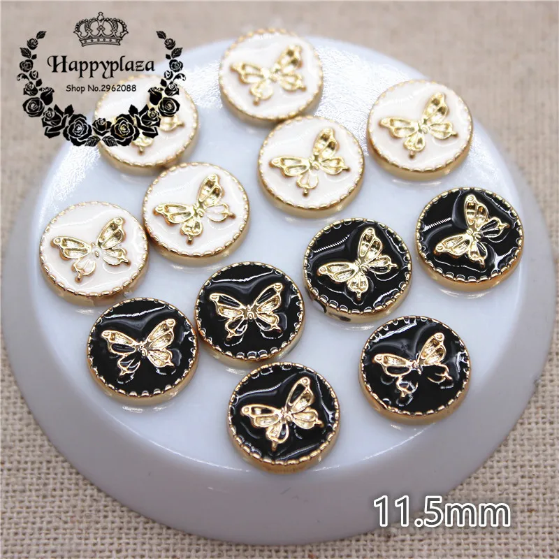 50 шт. 11 5 мм черная/белая эмалированная бабочка Золотая пластиковая плоская
