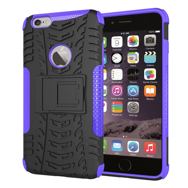 TPU Plastic Dual Layers Heavy Duty Hard Soft Hybrid Rugged Protective Case with Foldable Kickstand For iPhone 6 Plus 6s |