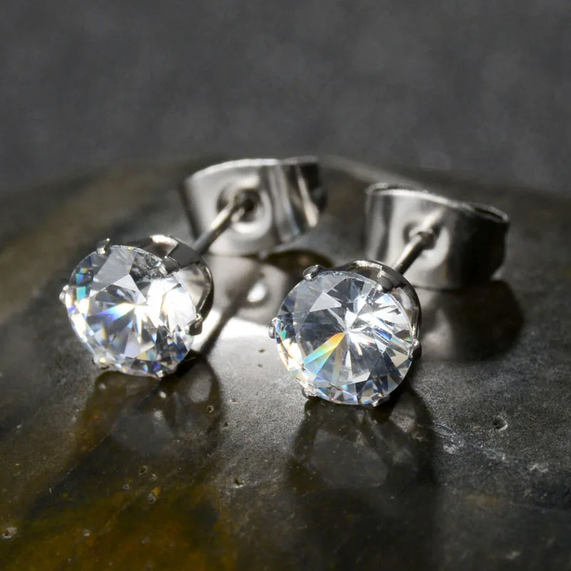Модные свадебные простые серьги круглые CZ хрустальные камни из нержавеющей