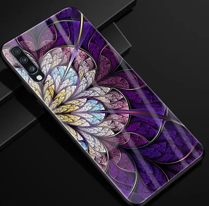 Тёмно-синий Чехол для samsung A70, жесткая задняя крышка из закаленного стекла с рисунком для samsung Galaxy A70 A50 A80 A40 A30 A10 A 70, мягкий чехол из ТПУ - Цвет: Тёмно-синий