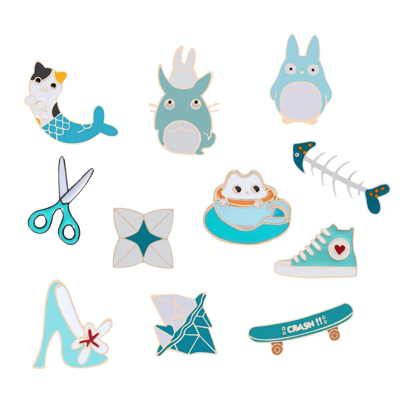 

Lovely Cartoon Brooch Totoro Cat Skateboard Shoes Icons Enamel Pins WomenJackets Corsage Hat Button Badge Pin Kids Jewelry Gifts