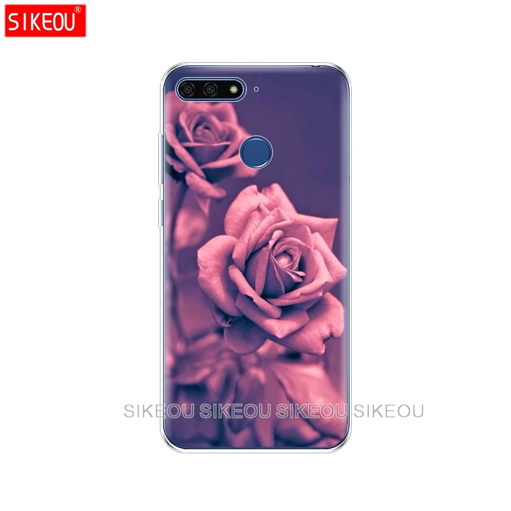 Силиконовый чехол для телефона Huawei Honor 7A PRO 7C Y5 Y6 Y7 Y9 2017 2018 Prime розовый цветок