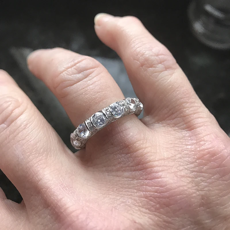 LESF Роскошные Для женщин кольцо 4 Ct 3A Циркон 925 пробы Серебряное кольцо с паве Юбилей кольцо обручальное кольцо принимает женские туфли-лодочки