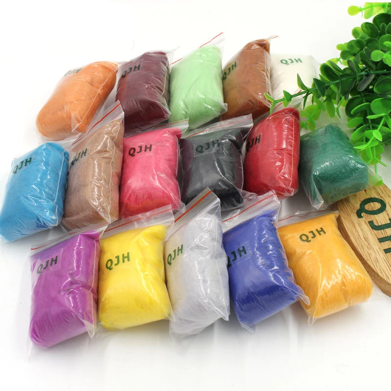

QJH 16 colors Needle Felting Wool Craft Kit Felting Starter Fiber Yarn Roving Hand Spinning Sewing Mold Tool Weaving Accessories
