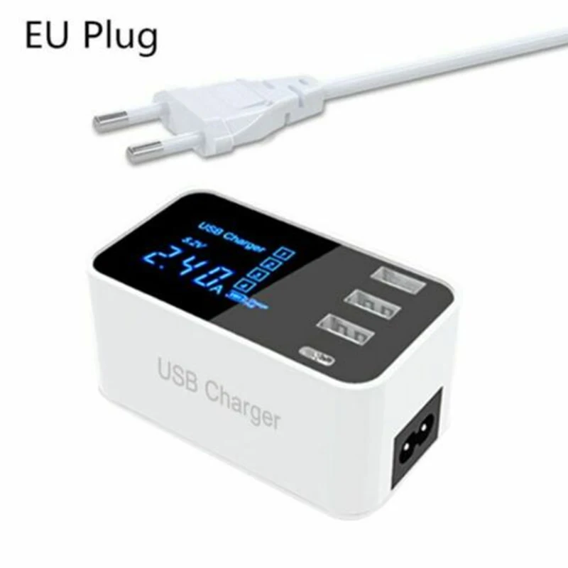 4 порта USB телефон зарядное устройство светодиодный дисплей США/ЕС/Великобритания штекер 3A Max быстрая смарт-зарядка зарядное устройство для мобильных устройств для huawei iPhone samsung - Цвет: White EU Plug