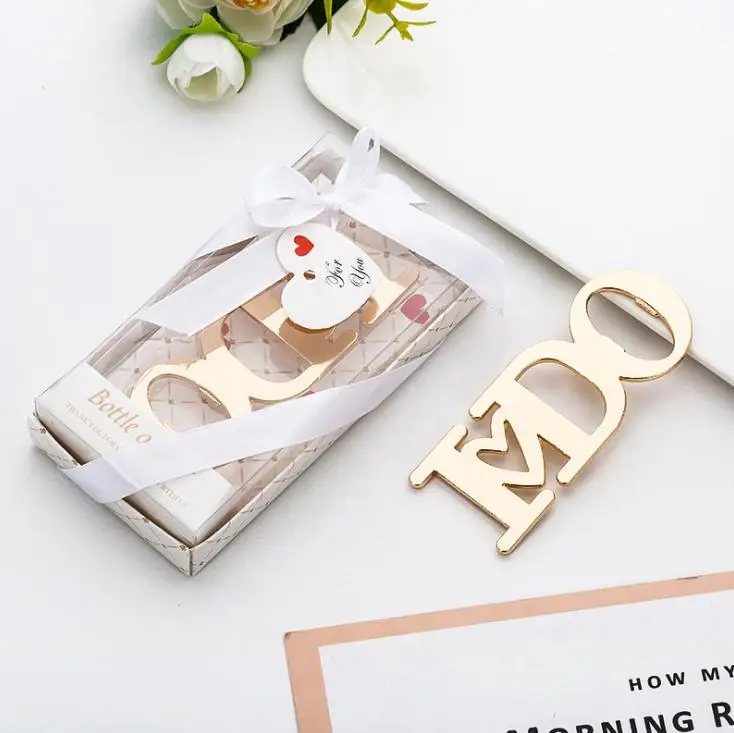 

100pcs/lot Gold Wedding Souvenirs Guests Valentine's Gifts I DO Love heart Beer Bottle Opener Favors SN1924