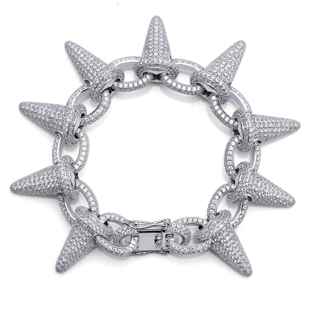 Роскошная Рок Мода Iced Out заклепочные шипы браслеты микро проложить Bling Циркон хип хоп браслеты золотые серебряные подарки для мужчин и женщин