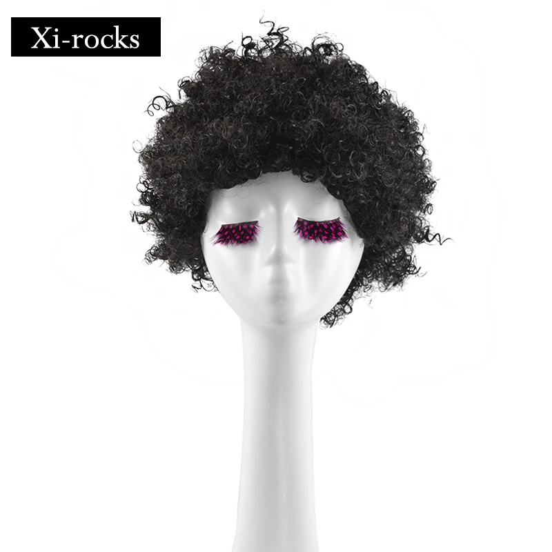 

3035 Xi.Rocks Synthetic High Temperature Afro Kinky Curly wigs Natural Black Color Short Wig Short wig for Black Women