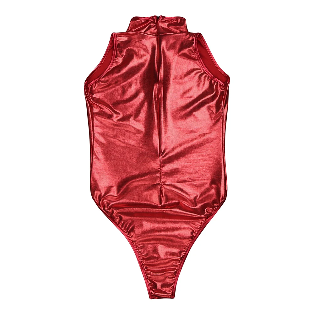 Iiniim женское нижнее белье Wetlook из искусственной кожи, цельное трико без рукавов с высокой посадкой, Клубная одежда с застежкой-молнией сзади