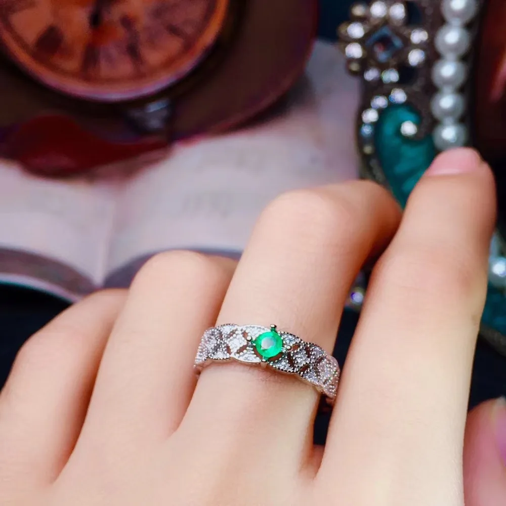 

S925 silver Natural green emerald gem wide ring natural gemstone ring elegance geometry network woman girl party gift jewelry