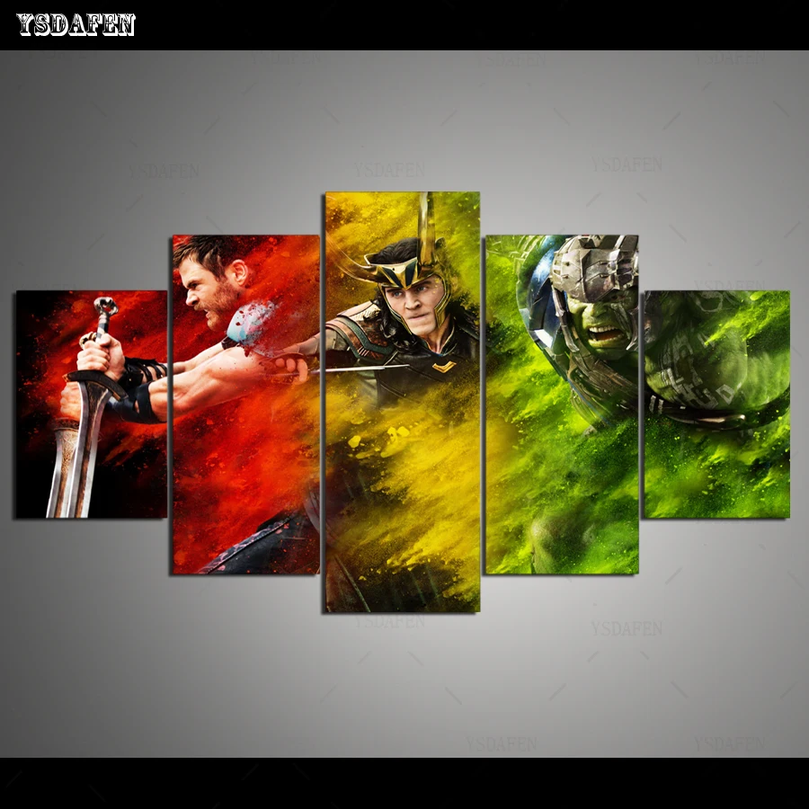 Прямая поставка HD 5 панельный парусиновый арт MV thor loki hulk ragnarok panther горный постер