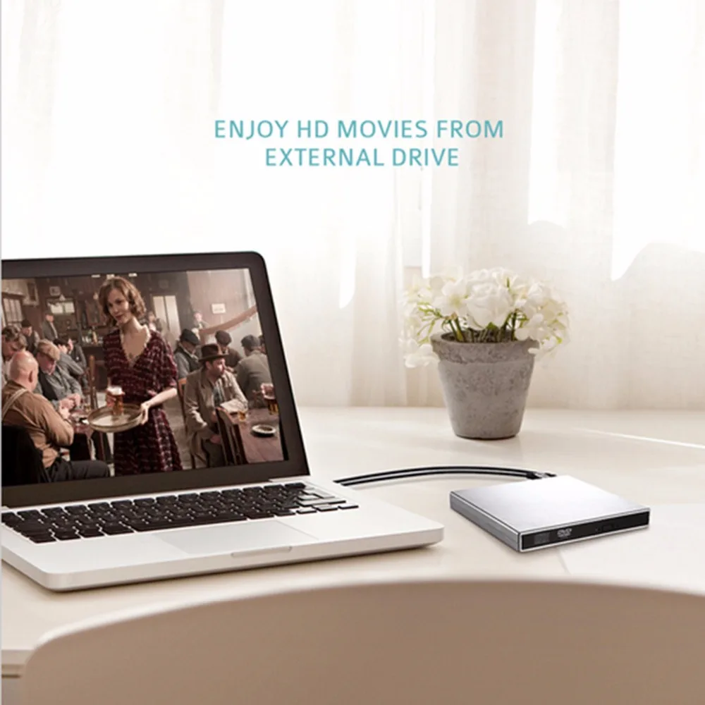 SOONHUA серебристый тонкий USB2.0 DVD CD Внешний привод с прочным пластиковым чехлом чехол ридер плеер комбо писатель рекордер для ноутбука