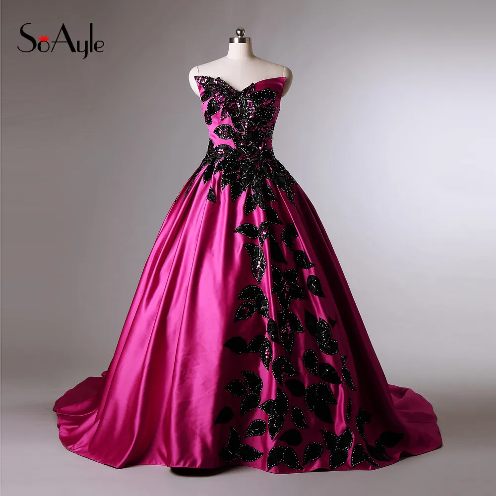 SoAyle Real Picture Vestidos de festa In Stock 2017 Prom Dresses Satin Africa Long Women Dresses Leaves Applique