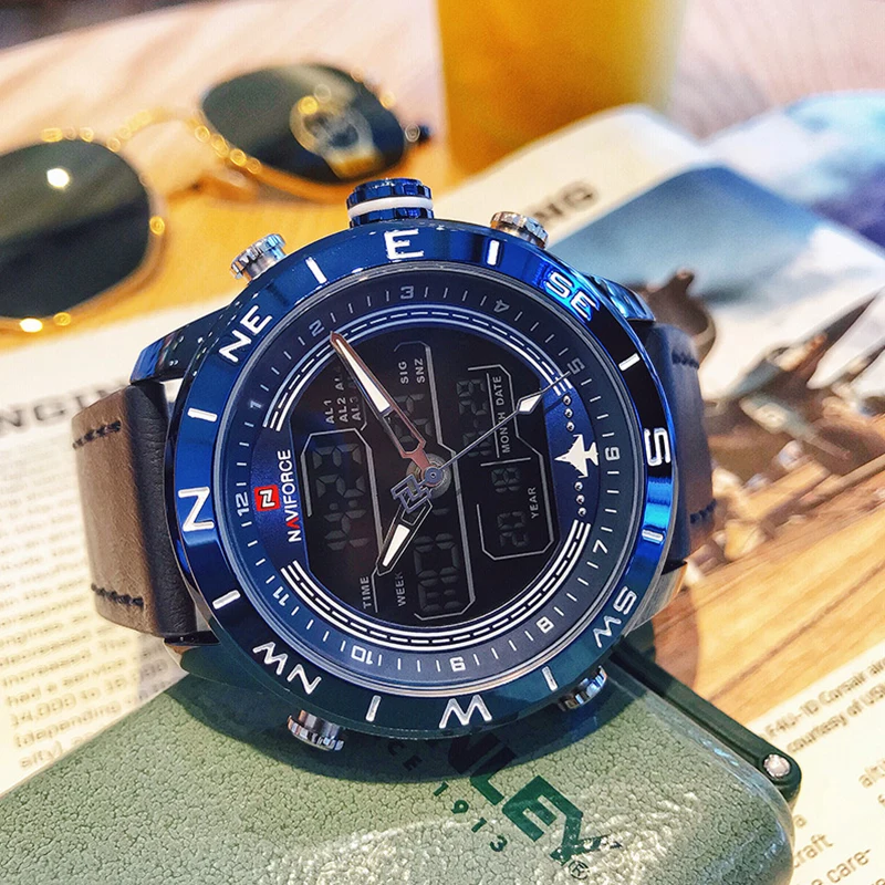 NAVIFORCE Мужская Мода золото спортивные часы военный светодиодный аналоговые