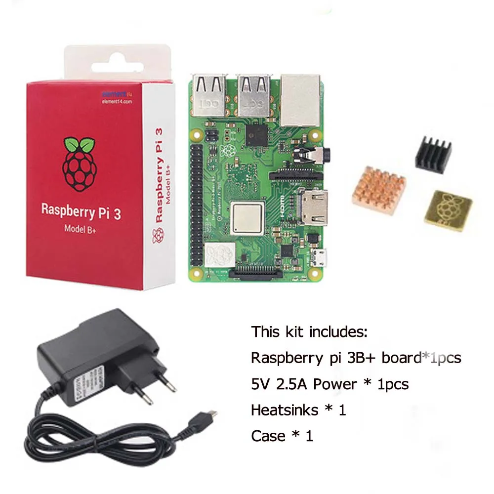 Raspberry Pi 3 Model B + плюс плата теплоотвод адаптер питания источник переменного тока 1