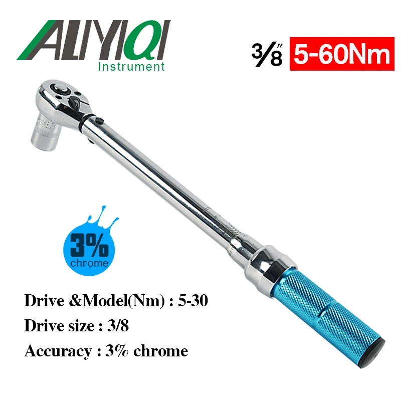 

AYB 5-60N 3/8 Drive Multifunctional Adjustable Torque Wrench 3% Chrome Hand Spanner Ratchet Tool