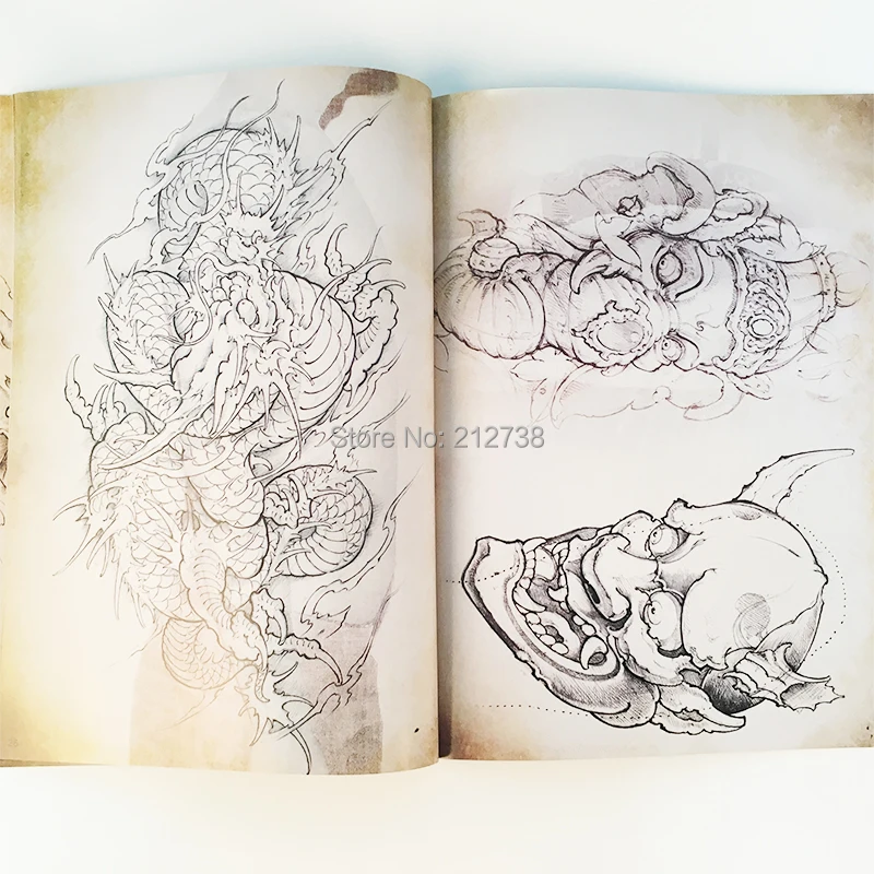 Новейшая японская традиционная TOP-Tattoo-Flash-Book-Buddha-Ganesh-KOI-Hannya A4 43 страницы