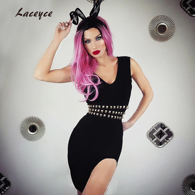 Laceyce 2018 летняя Женская Bodycon платье золото Бисер Королевский Платья для женщин