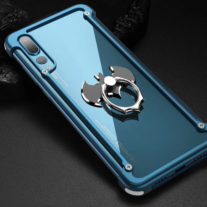 Oatsbasf Алюминиевый металлический бампер чехол для huawei P20/Pro Роскошная подушка безопасности Защита от падения Жесткий Чехол huawei P20 Pro Бампер - Цвет: Blue With Holder