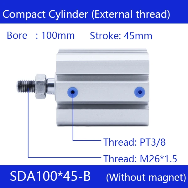 

SDA100*45-B Free shipping 100mm Bore 45mm Stroke External thread Compact Air Cylinders Dual Action Air Pneumatic Cylinder