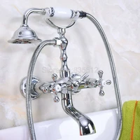 polished chrome clawfoot bathtub faucet set with handheld shower dual handles mixer taps wall mounted tna184