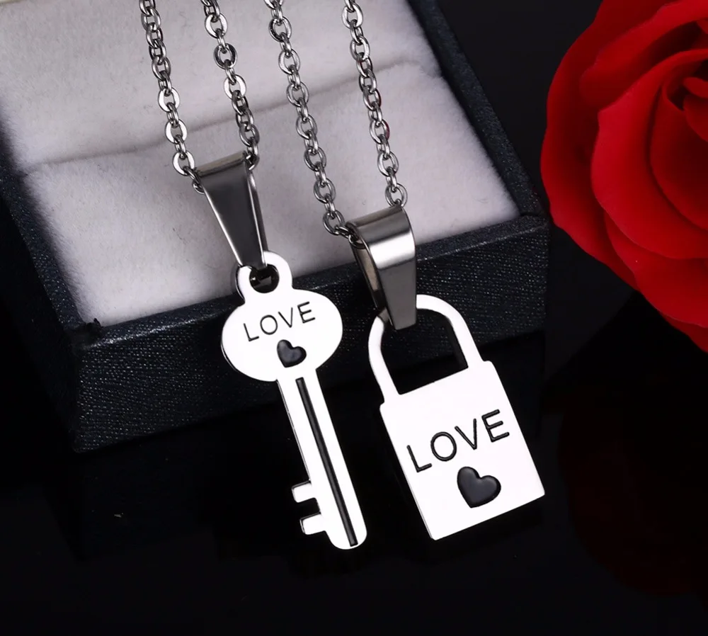 316L Stainless Steel Lock Key Fashion Jewelry Lovers Pendant Necklaces J-CN-053 | Украшения и аксессуары