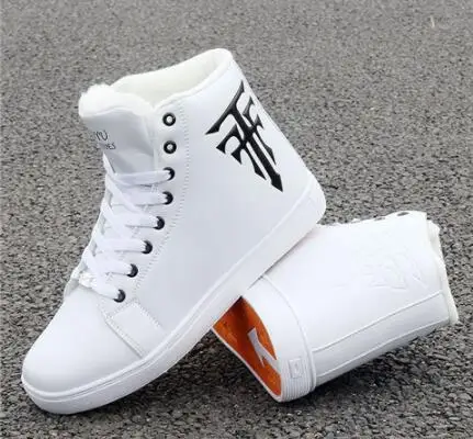 White Plus Velvet Популярные модели в продаже; популярные модели; белые туфли с высоким берцем; Мужская обувь для катания на коньках; Повседневная модная износостойкая обувь с отстрочкой - Цвет: White Plus Velvet