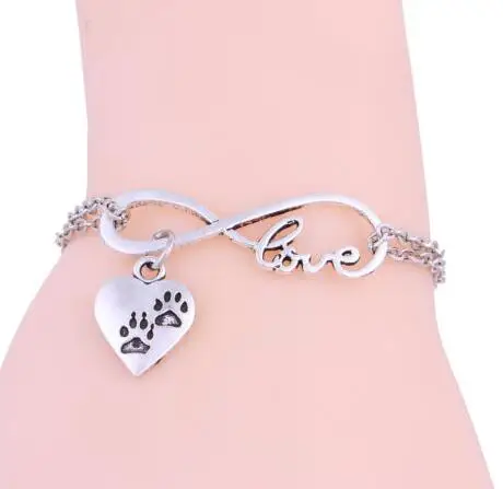 Винтажные серебряные браслеты на щиколотку с изображением собаки бесконечности