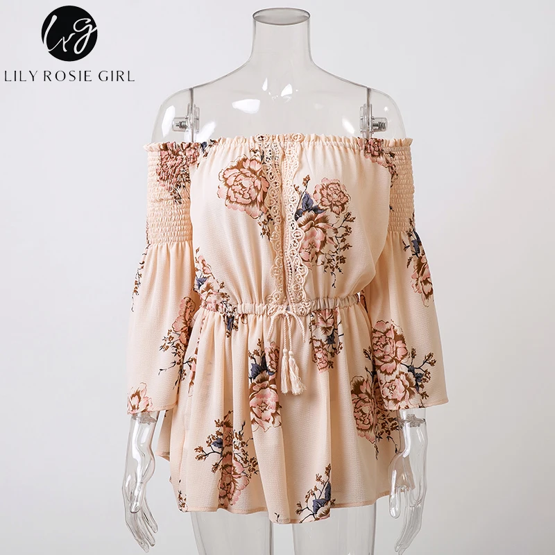 Lily Rosie девушка с открытыми плечами Boho Цветочный принт Комбинезоны женские