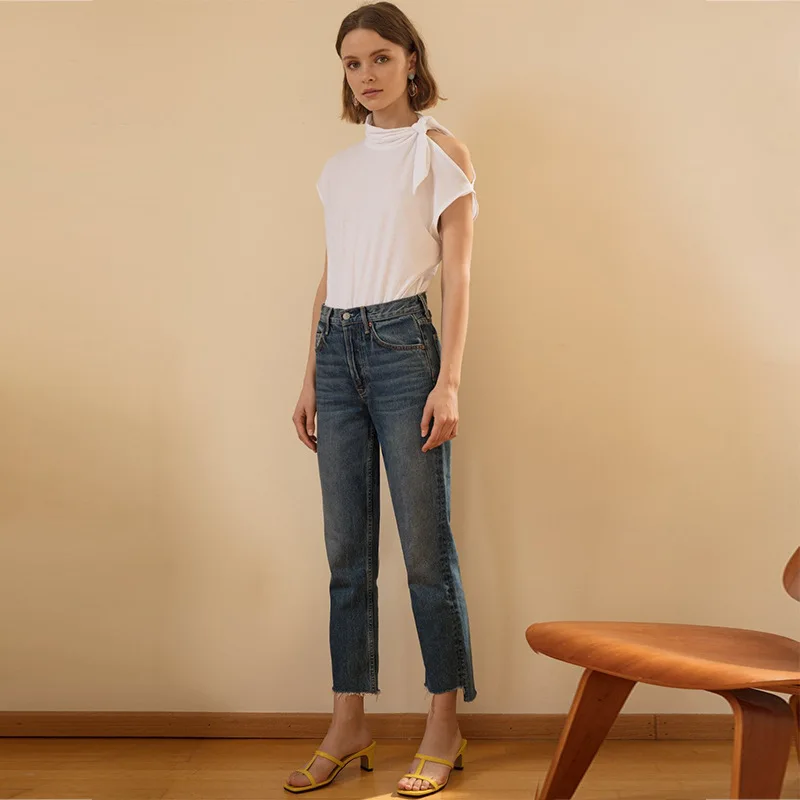 Ellacey 2018 Summer Loose White T-shirt Women One Shoulder Short Sleeve Top T shirt Bow Tie Collar Female Tee Shirt Tops Tees | Женская