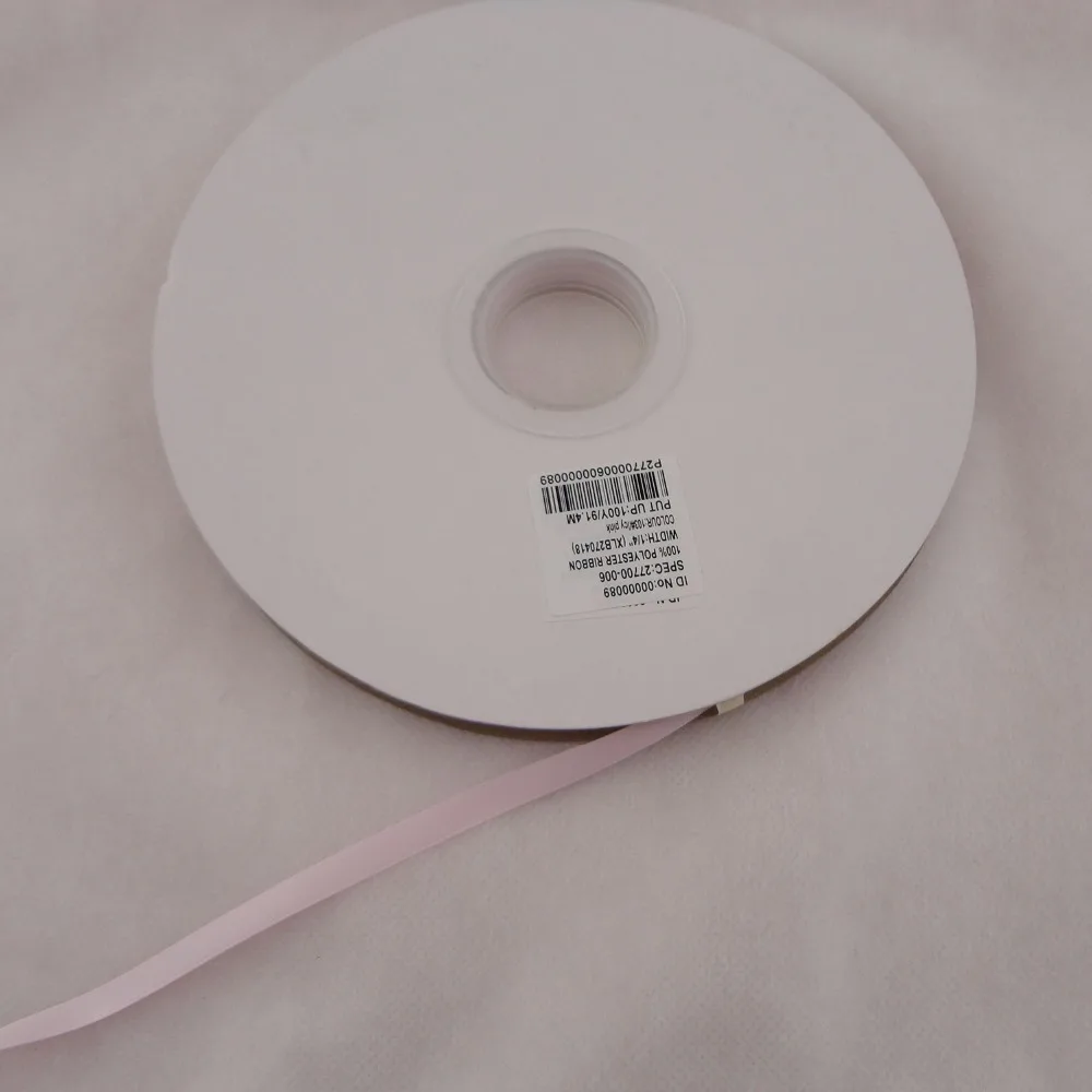 

100yards 6mm Icy Pink single face polyester Satin ribbons webbings for DIY mini hair bows,light light pink ribbons