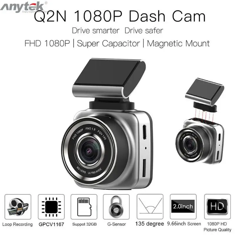 Anytek Q2N 2 0 &quotэкран мини Автомобильный видеорегистратор камера Full HD 1080P 135 градусов