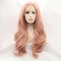 sylvia peach red color natural wave hair mixed pink synthetic lace front wigs heat resistant fiber hair for women hair wigs