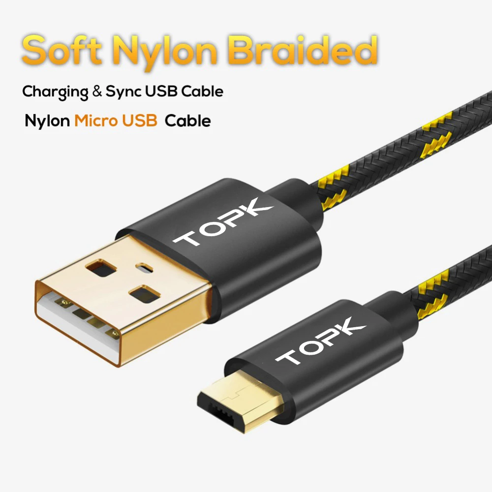 TOPK Micro USB Cable Nylon Braided Data Sync Cord For Samsung Xiaomi Huawei 1M 2M Mobile Phone Cables | Мобильные телефоны и