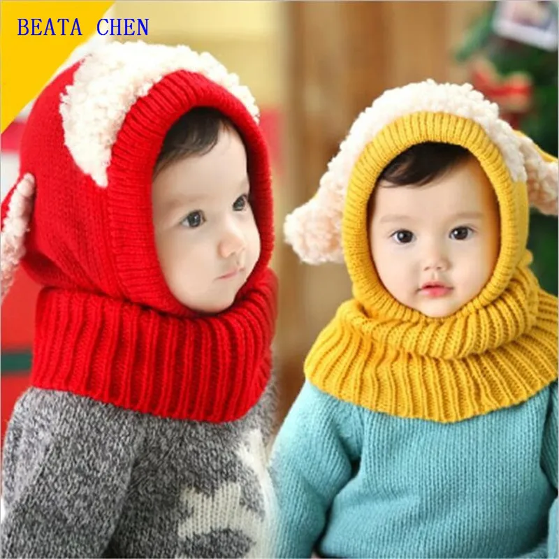 Беата Чен Зимний Шарф детский мультфильм щенка пуловер вязаная шапка с бархатом