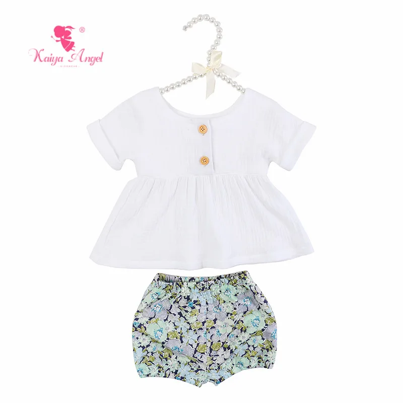 

Kaiya Angel Boutique Kids Clothing Set White Short Sleeve Top + Floral Short Toddler Girls Cotton Outfits Princess Party Clothes