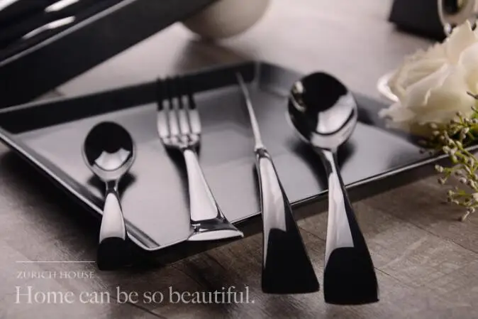 4 шт./компл. черный/золотой/серебристый цвет набор столовых приборов