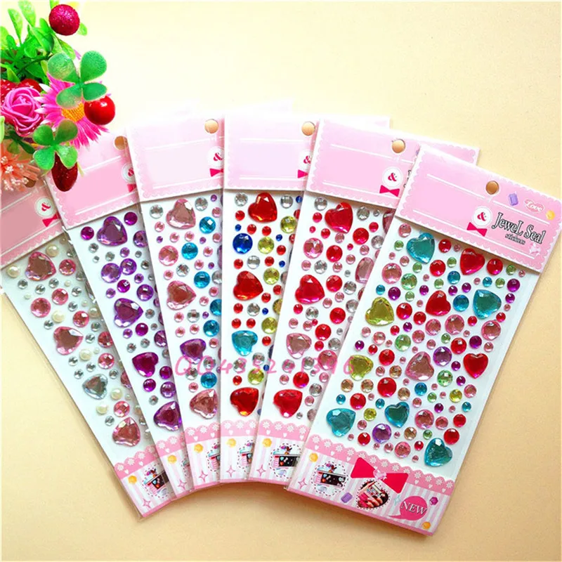 

1 Sheet Glitter Heart Style Crystal Jewel Diamond Sticker DIY 3D Crystal Rhinestones Stickers Self Adhesive Sticker Randomly