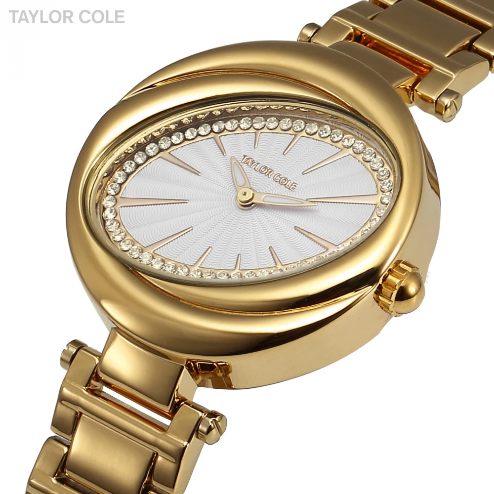 Taylor Cole Horloge Dames Золотой Кристалл лепесток Овальный чехол тонкий кварц Montre Movt