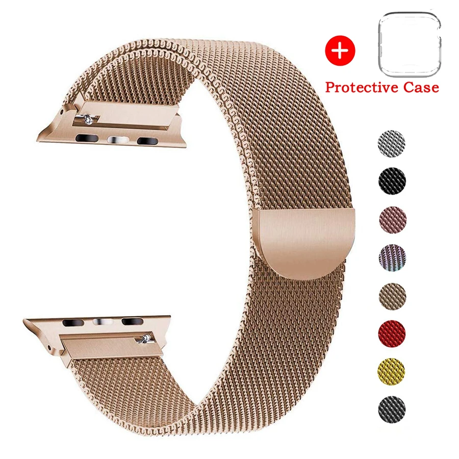 Чехол+ Миланский ремешок-петля, браслет из нержавеющей стали для Apple Watch 4, 5, ремешок 44 мм, 40 мм, ремешок для Apple Watch 3, 2, 1, ремешок 42 мм, 38 мм