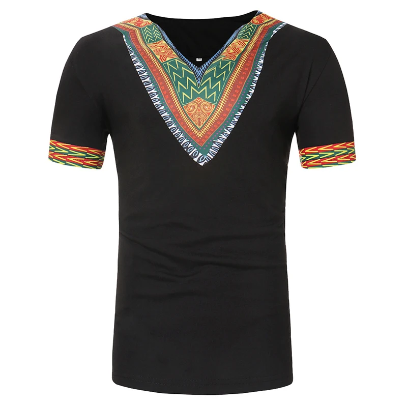 2019 Новая мужская повседневная футболка в африканском стиле с v образным вырезом и