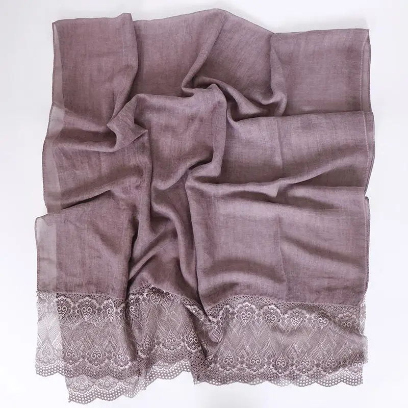 

Women Plain Cotton Long Scarf Lace Flower Muslim Hijab Shawl Wrap Stole Scarves Islamic Turban Headscarf Patchwork Soft Scarf