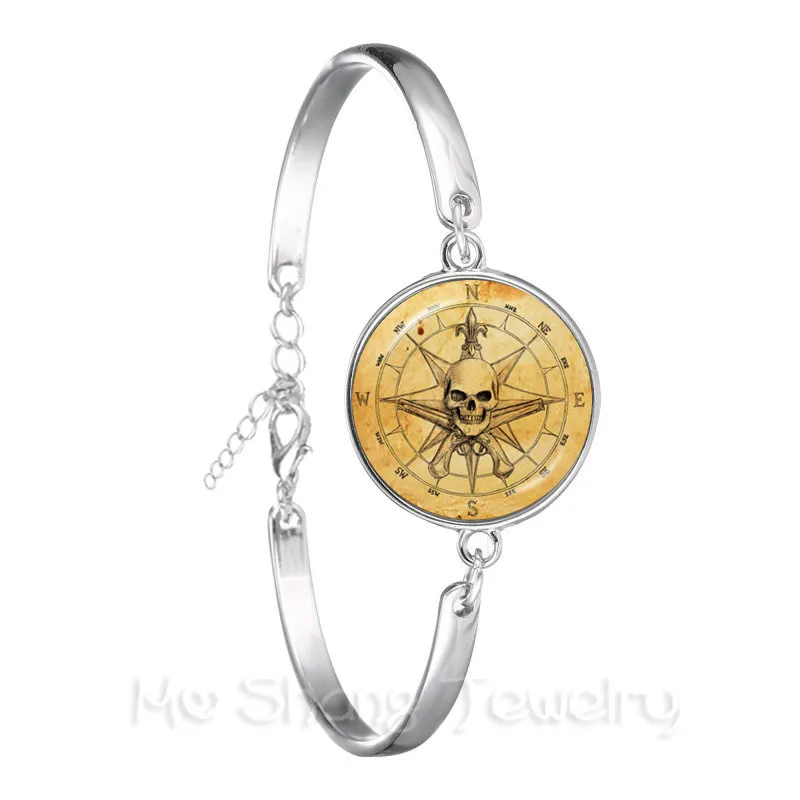 Браслет с компасом винтажный морской ювелирных изделий кабошон серебряным