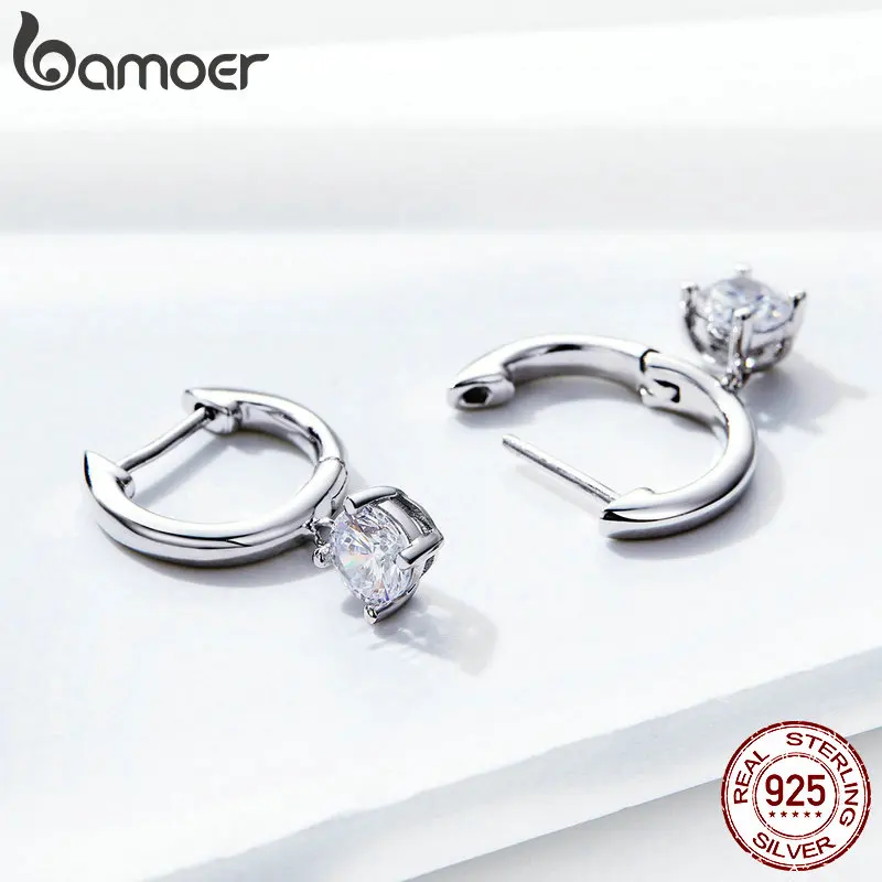 BAMOER, серебряные серьги, 925 пробы, серебряные, прозрачные, CZ, крошечные серьги-капли для женщин, свадебные ювелирные изделия, подарки, Brincos SCE553