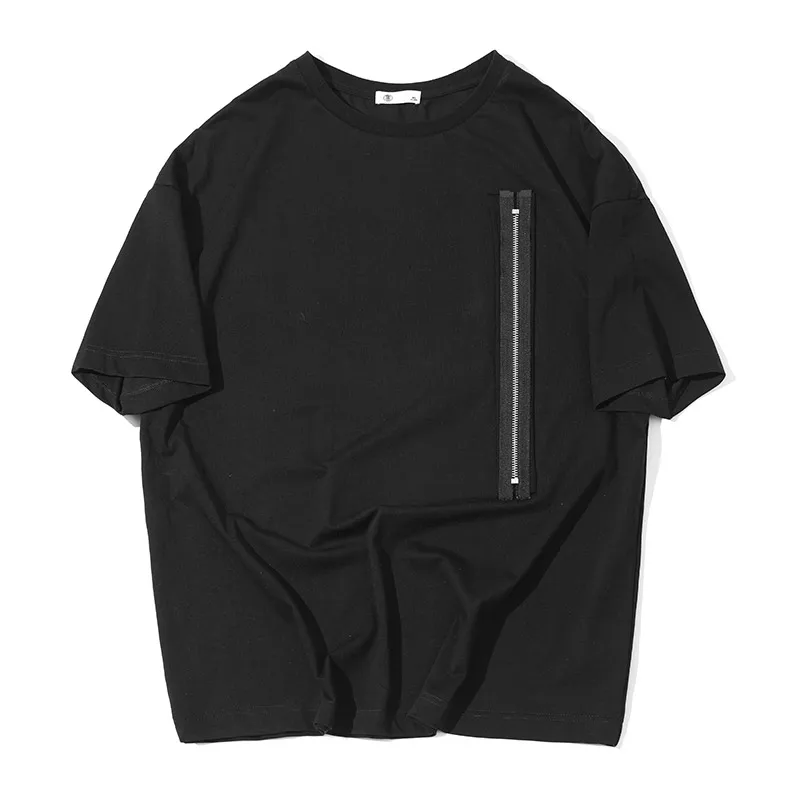 Men's Short Sleeve Cotton T-shirt 2018 Summer New Loose Style Solid Color O-Neck Zipper Decoration Basic Tees 82DT169LN | Мужская