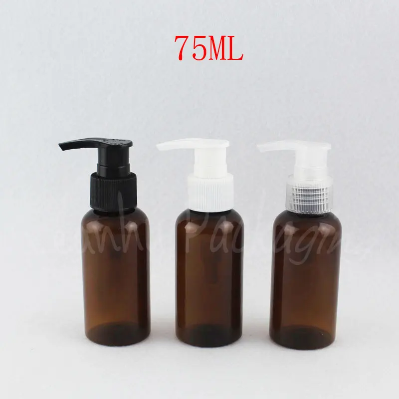75ML Brown Round Shoulder Plastic Bottle With Lotion Pump , 75CC Lotion / Shampoo Packaging Bottle , Makeup Sub-bottling