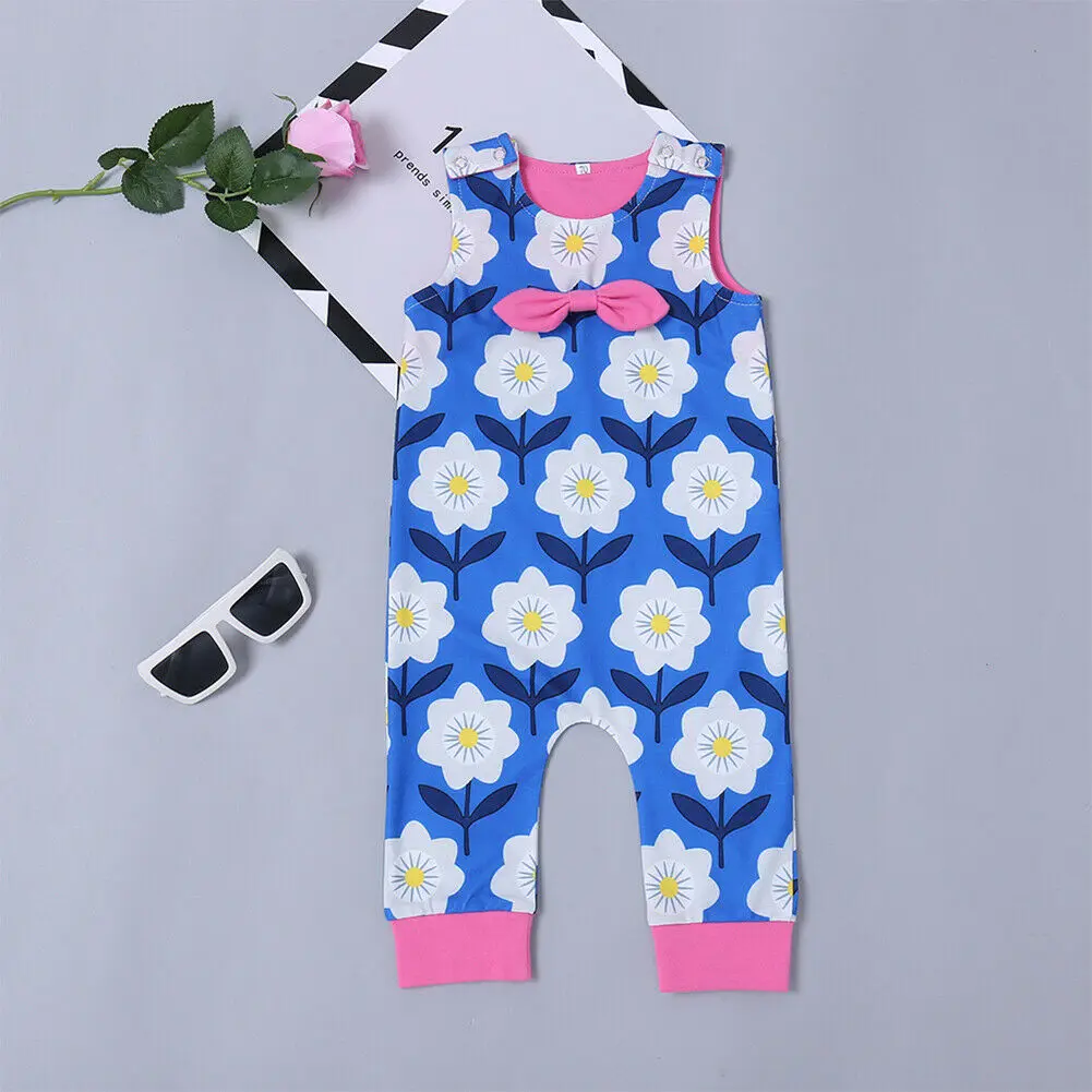 Новинка 2019 Повседневный хлопковый комбинезон с бантом и голубым цветочным